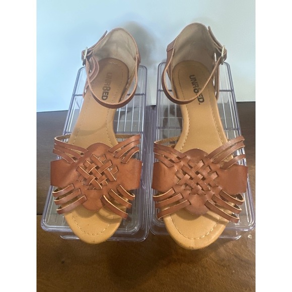 UNR8ED Woven Ankle Strap‎ Sandals Brown Gladiator Style Summer Shoes - Picture 1 of 4